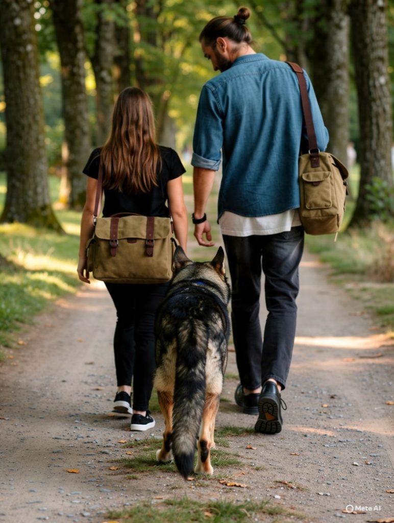 Une équipe de voyageurs : 2 humain et une louve 
